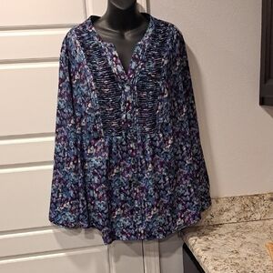 Croft & Barrow Blue and Purple Floral Blouse